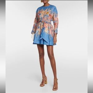 NWT Zimmermann Blue Floral Dress with Tie - Size 1